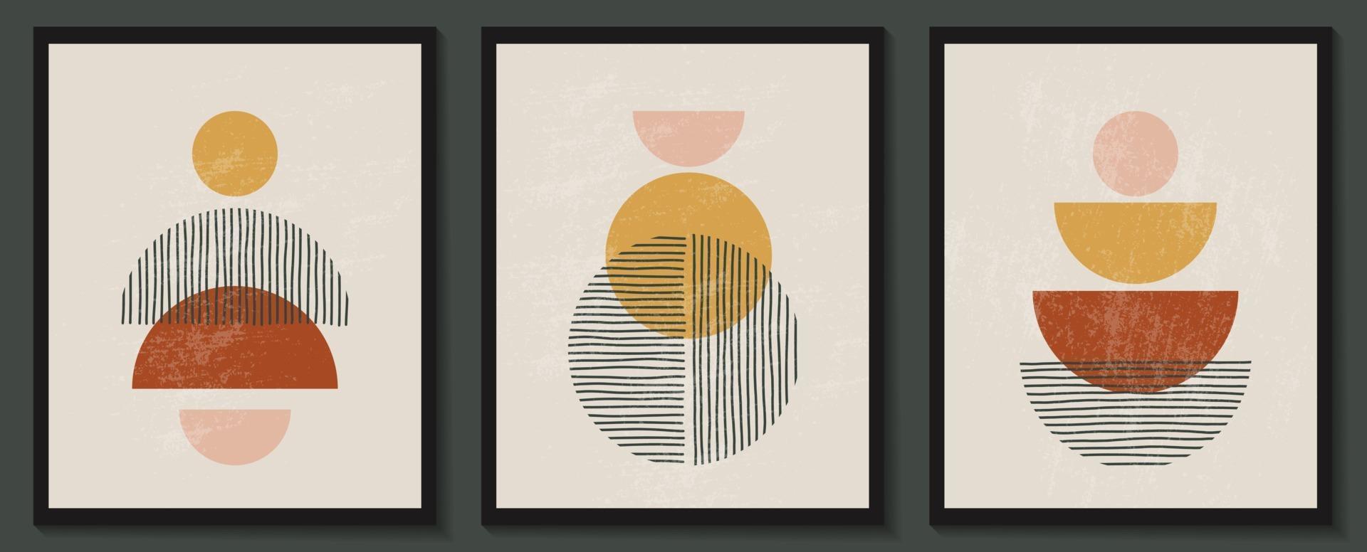 Trendy contemporary set of abstract creative geometric minimalist artistic hand painted composition. Vector posters for wall decor in vintage style