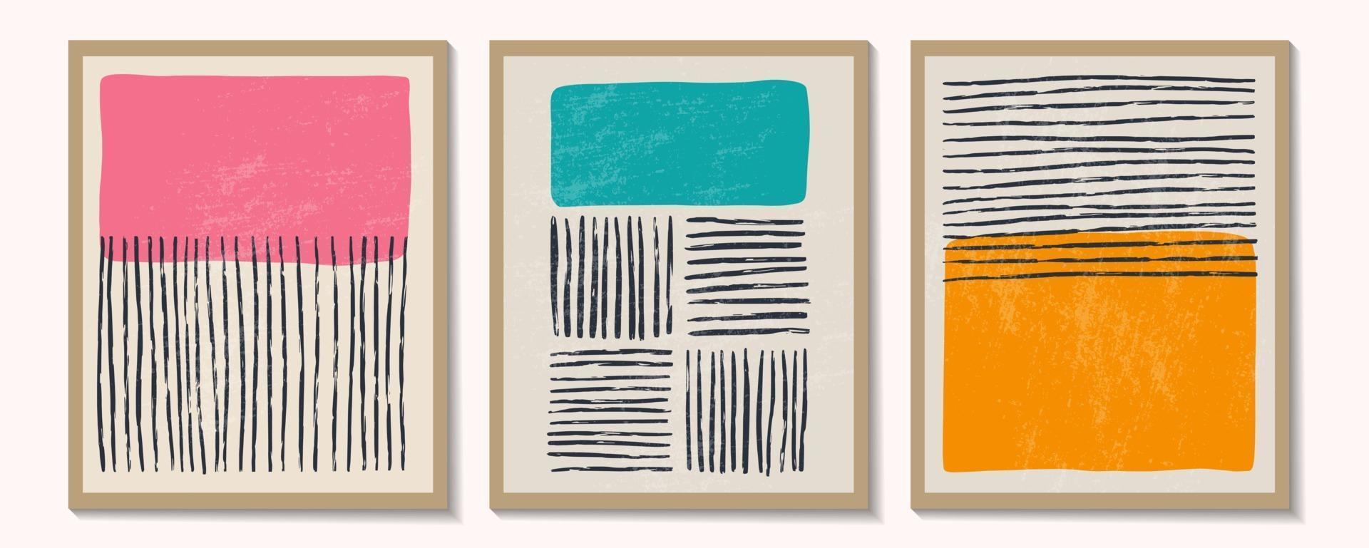 Trendy contemporary set of abstract creative geometric minimalist artistic hand painted composition. Vector posters for wall decor in vintage style