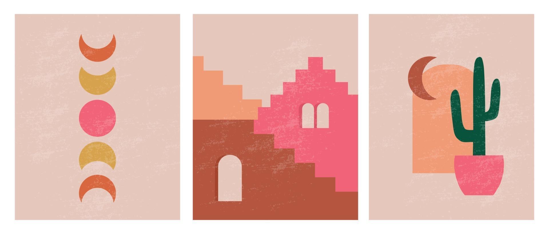 Modern minimalist abstract aesthetic illustrations. Bohemian style wall decor. Collection of contemporary artistic posters vector