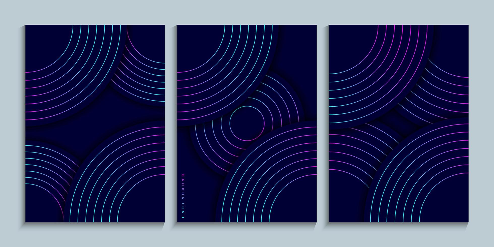 Cover design collection with neon gradient linear circles vector