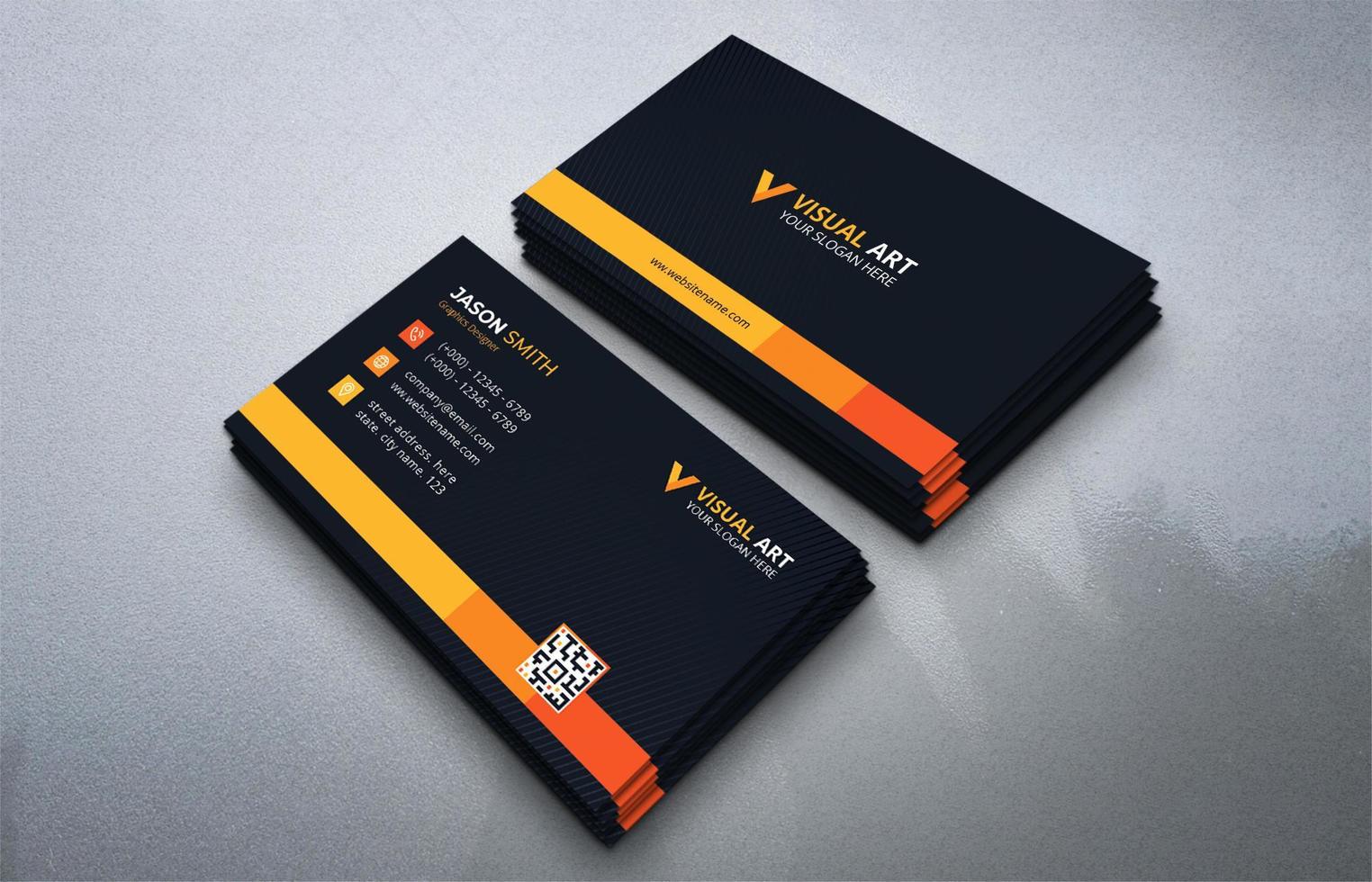 Black And Orange Simple Business Card vector