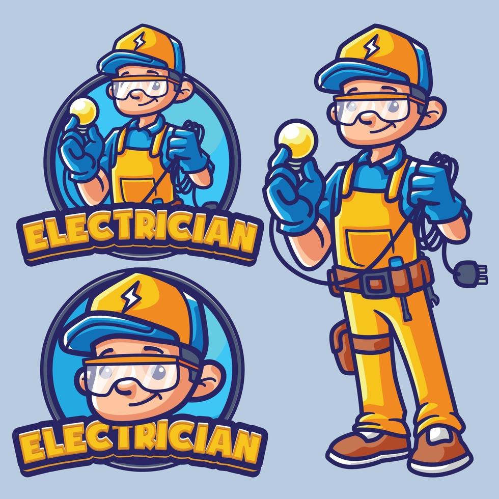 plantilla de logotipo de mascota de electricista vector