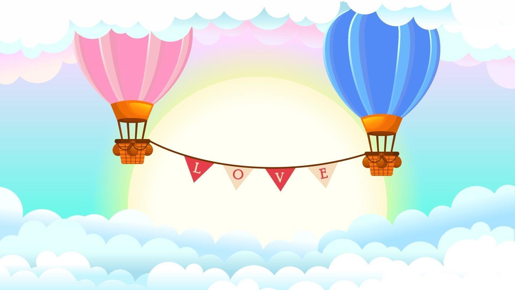 Hot air balloons in sky, fantasy background vector