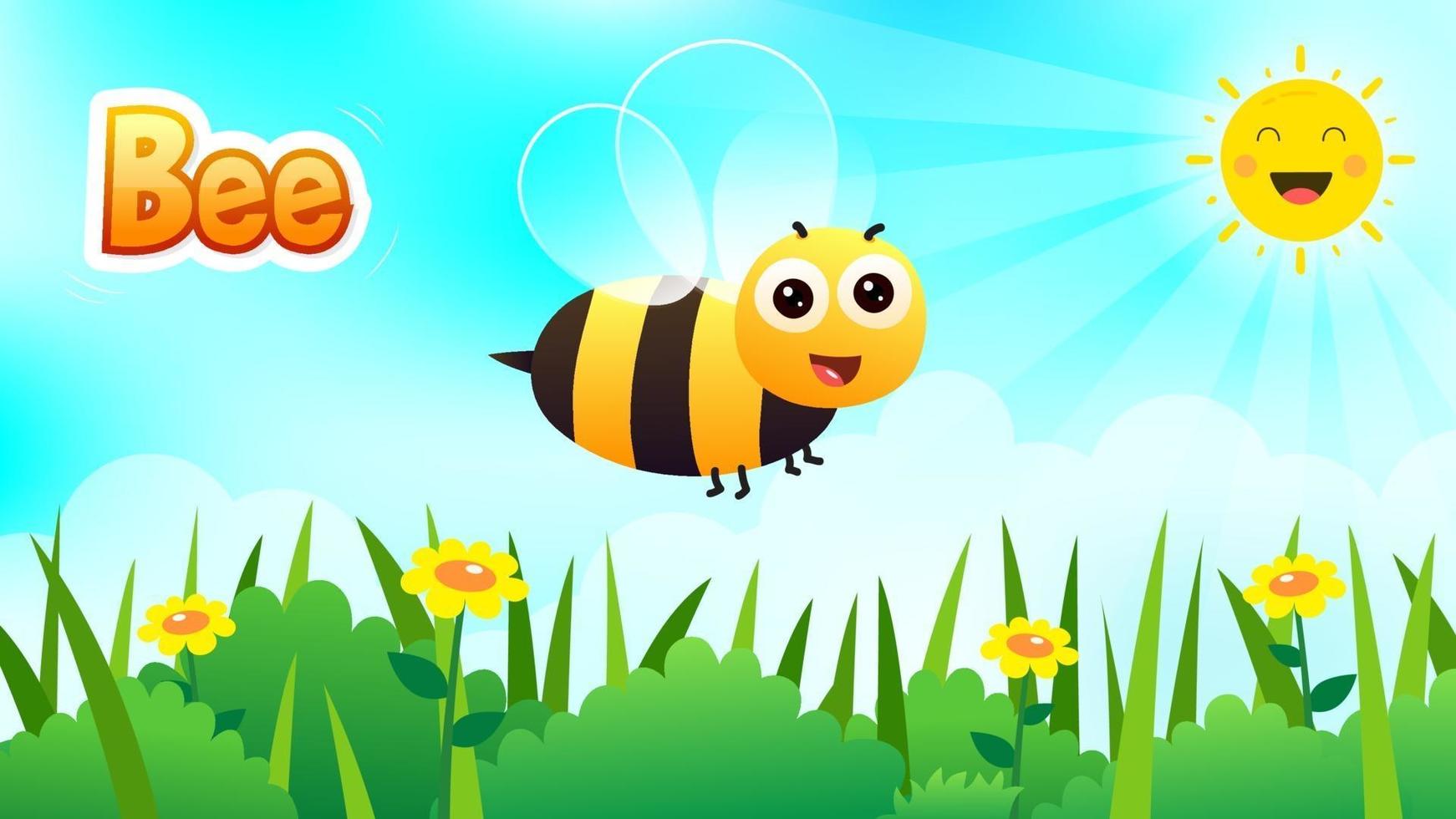 Cute Bee Flying Over Flowers vector