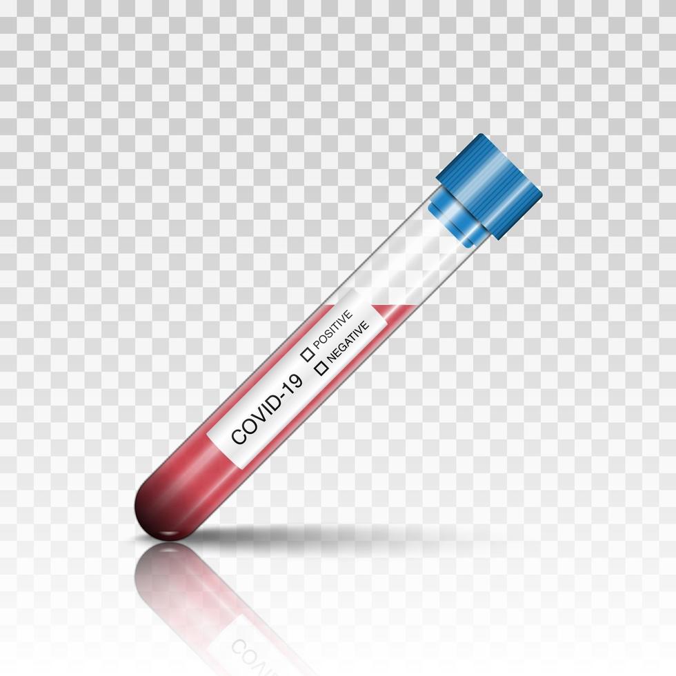 Coronavirus covid 19 infected blood sample in test tube, vector illustration