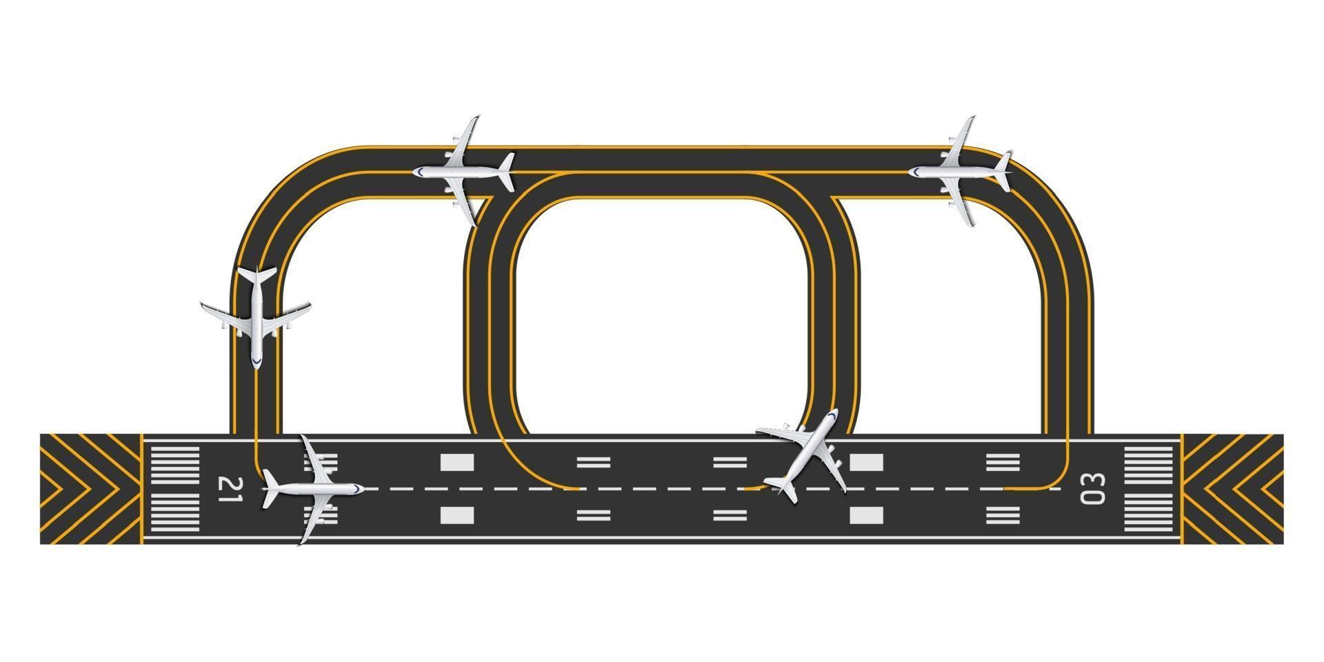 Vista superior de la pista del aeropuerto con avión, ilustración vectorial vector