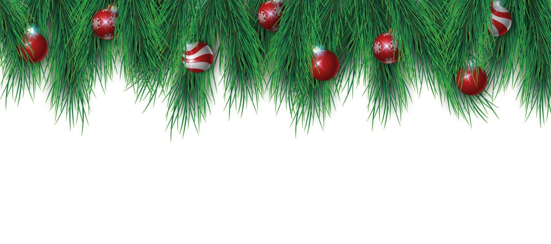 Ramas de los árboles de Navidad y bolas de Navidad aisladas sobre fondo blanco, ilustración vectorial vector