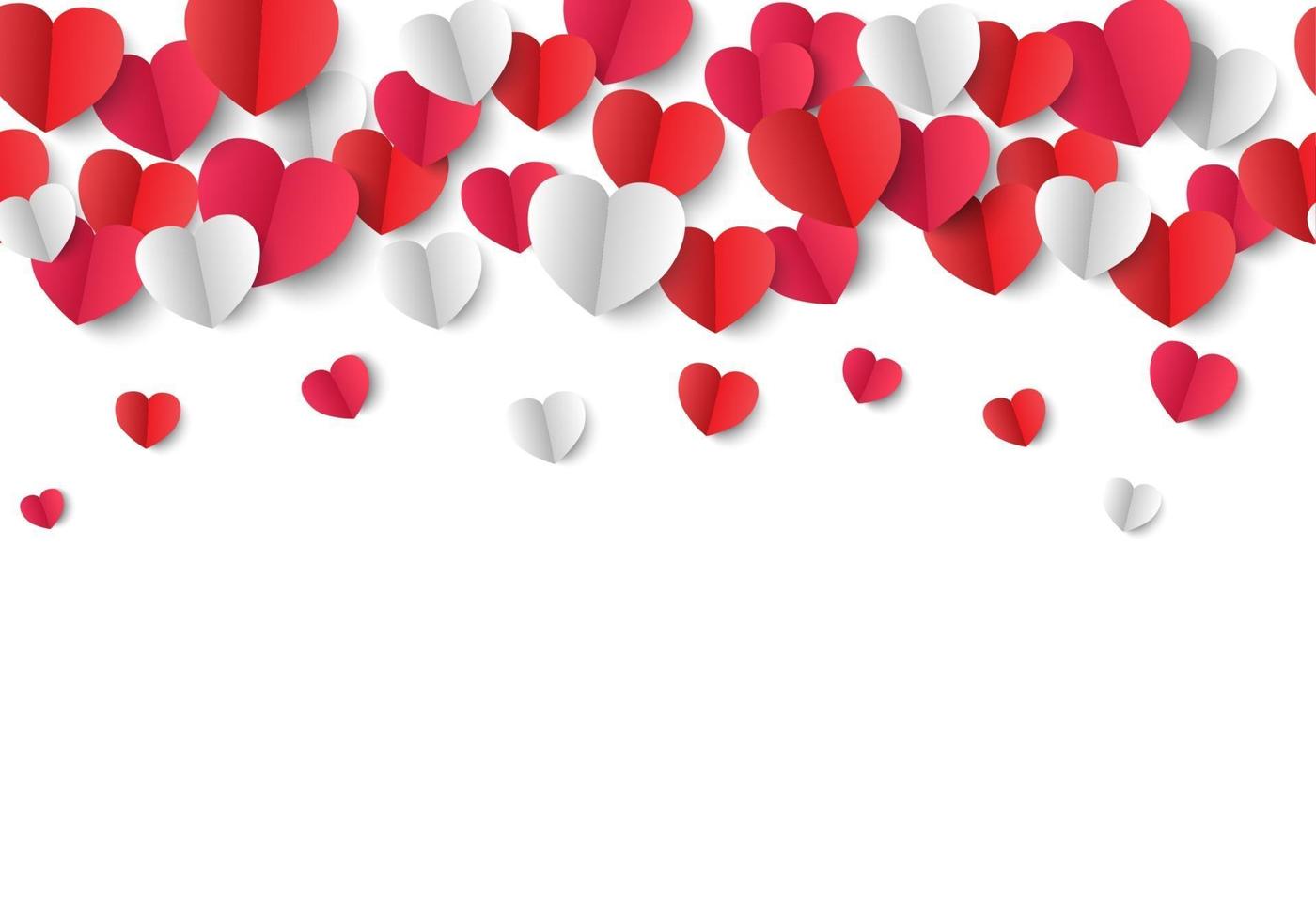 Fondo del día de San Valentín, corazones de papel sobre fondo blanco. vector