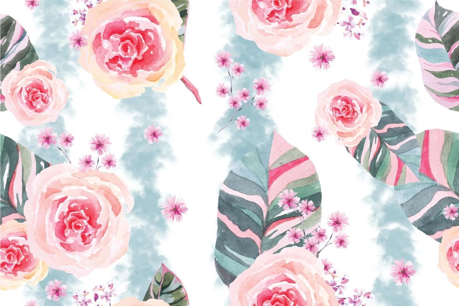 Seamless pattern of Blooming flowers with watercolor 16 vector