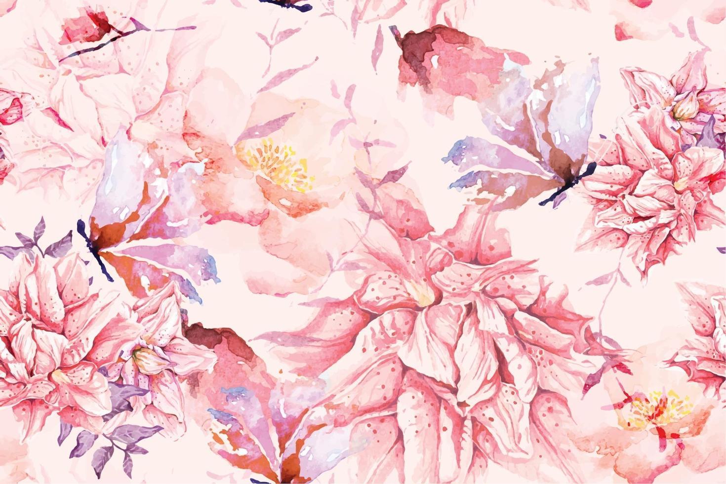 Seamless pattern of Blooming flowers with watercolor 13 vector