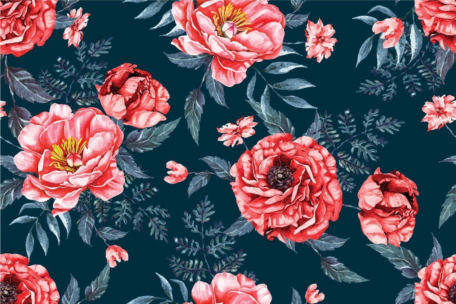 Peony seamless pattern with watercolor 6 vector