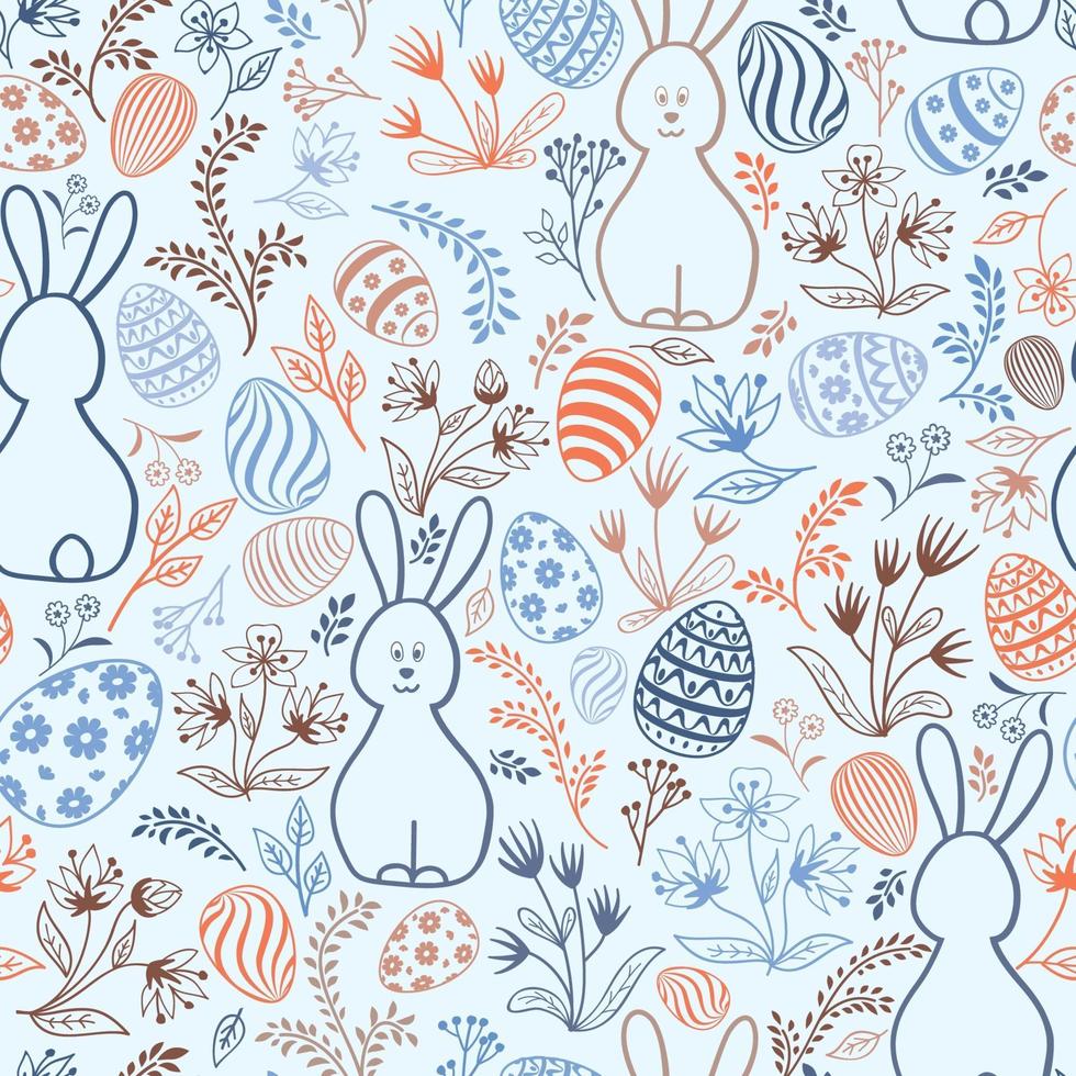 Easter holday seamless pattern. Spring gentle background with easter eggs and bunny. Happy Easter tile wallpaper vector