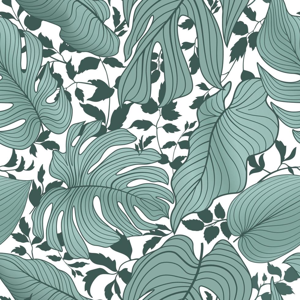 Floral leaves seamless pattern. Foliage garden background. Floral ornamenal tropical nature summer palm leaves decorative retro style wallpaper vector