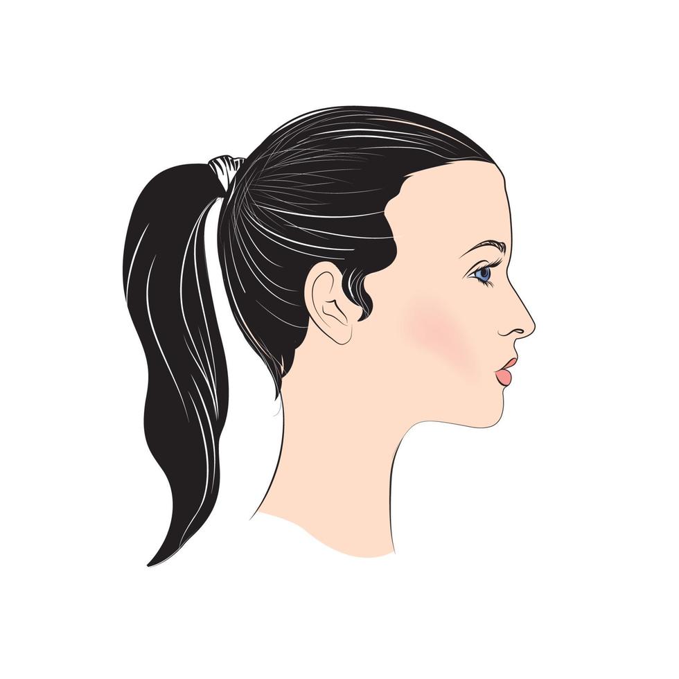 Pretty girl profile. Young woman face portrait vector