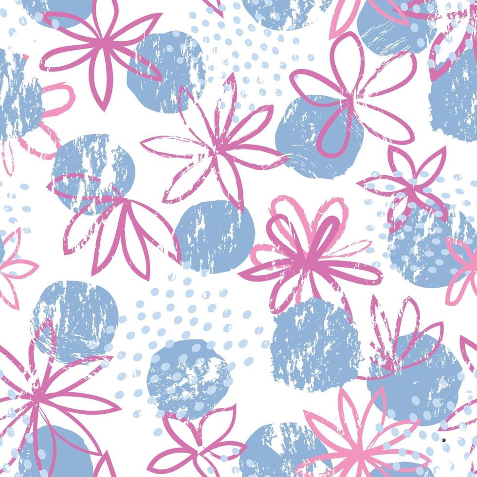 Abstract floral seamless pattern with Polka dot ornament. Stylish drawn dotted backdrop with flowers. vector