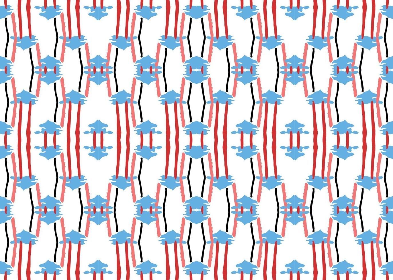 Hand drawn, red, blue, black, white colors seamless pattern vector