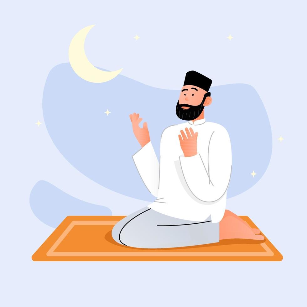 musulmán rezando en medio de la noche vector