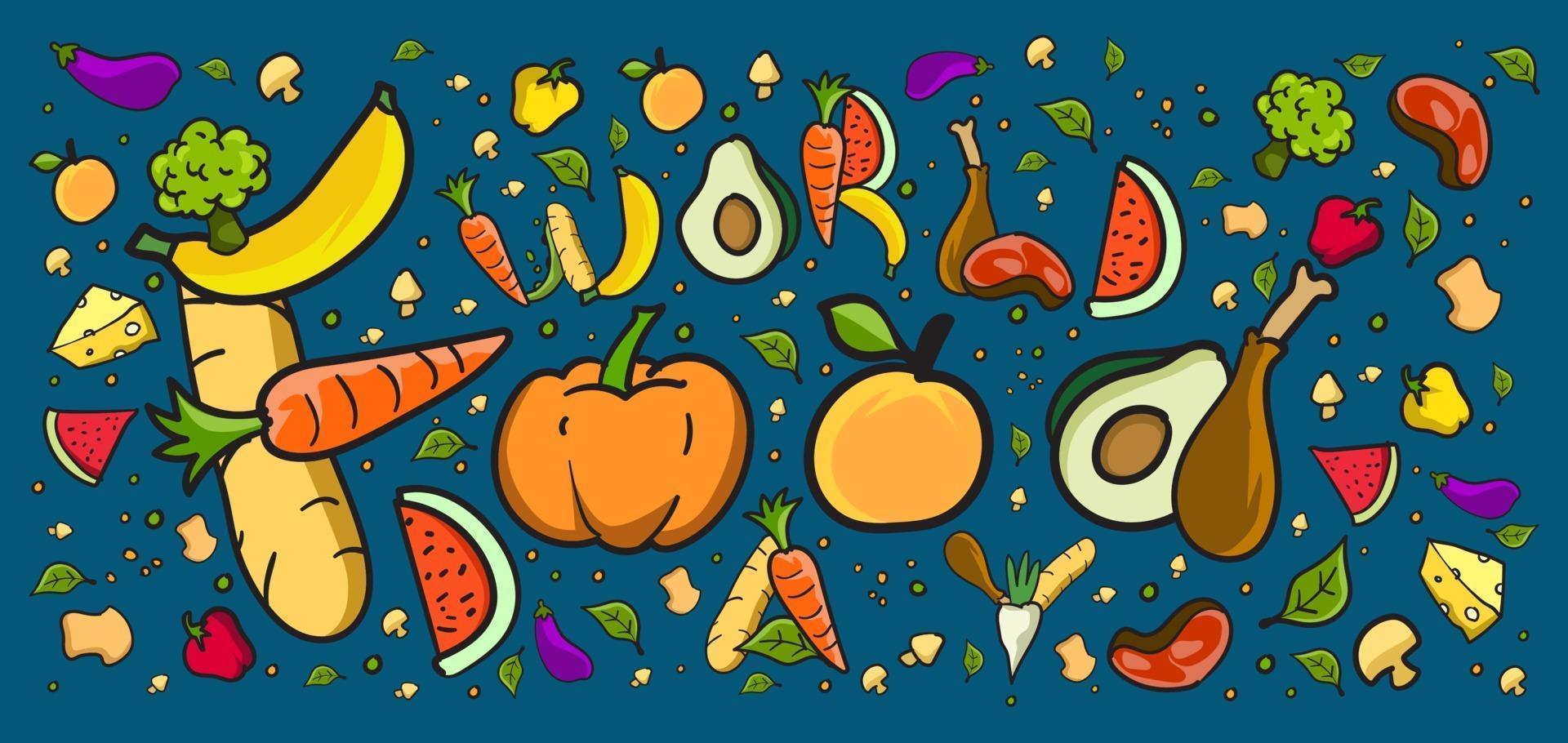 banner del día mundial de la alimentación con ilustración colorida vector