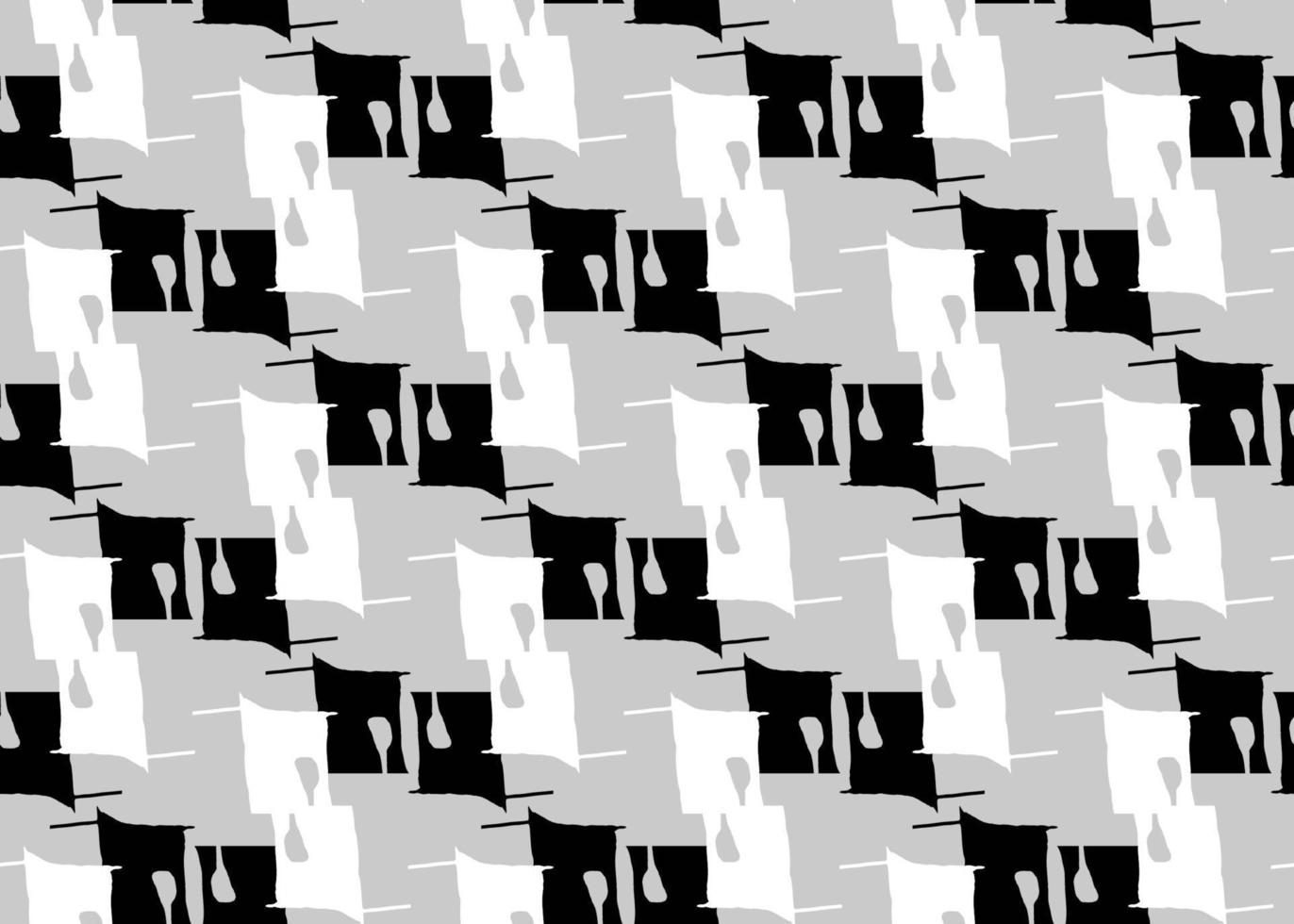 Hand drawn, grey, black, white color shapes seamless pattern vector