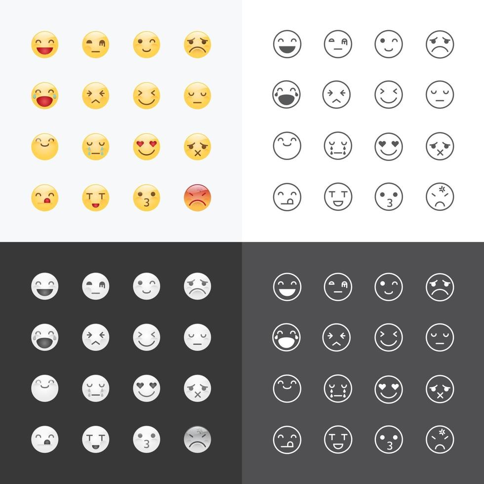 Emoji avatar collection set, emoticons isolated icons flat line design on white background, vector illustration.