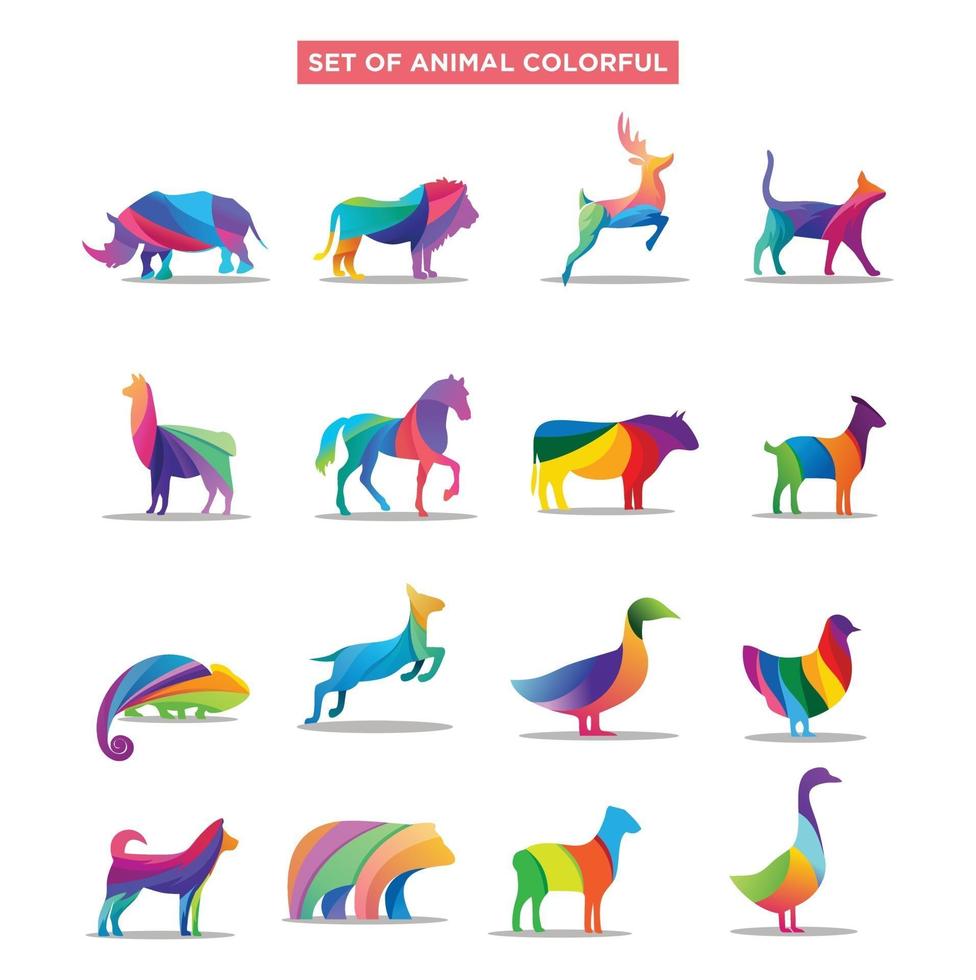 Set Of Animal Logo. Wild animal jungle pets colorful geometric polygon abstract character and nature art graphics vector