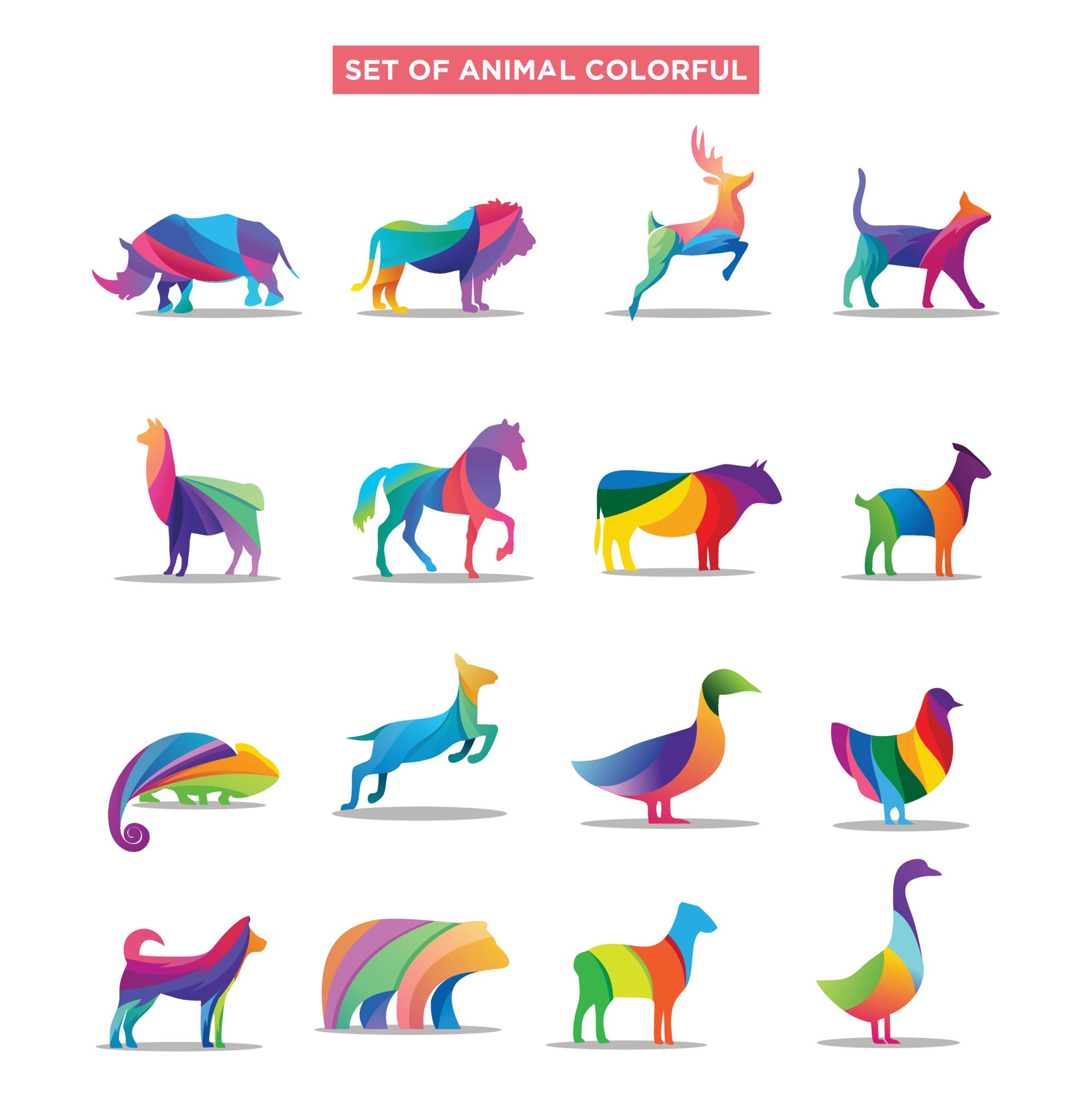 Set Of Animal Logo. Wild animal jungle pets colorful geometric polygon  abstract character and nature art graphics 2128383 Vector Art at Vecteezy