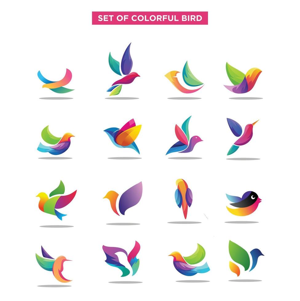 Set Of Bird Logo. Abstract Geometric Birds Icon Set. Exotic Colorful Flying Bird Logo Icon Set vector