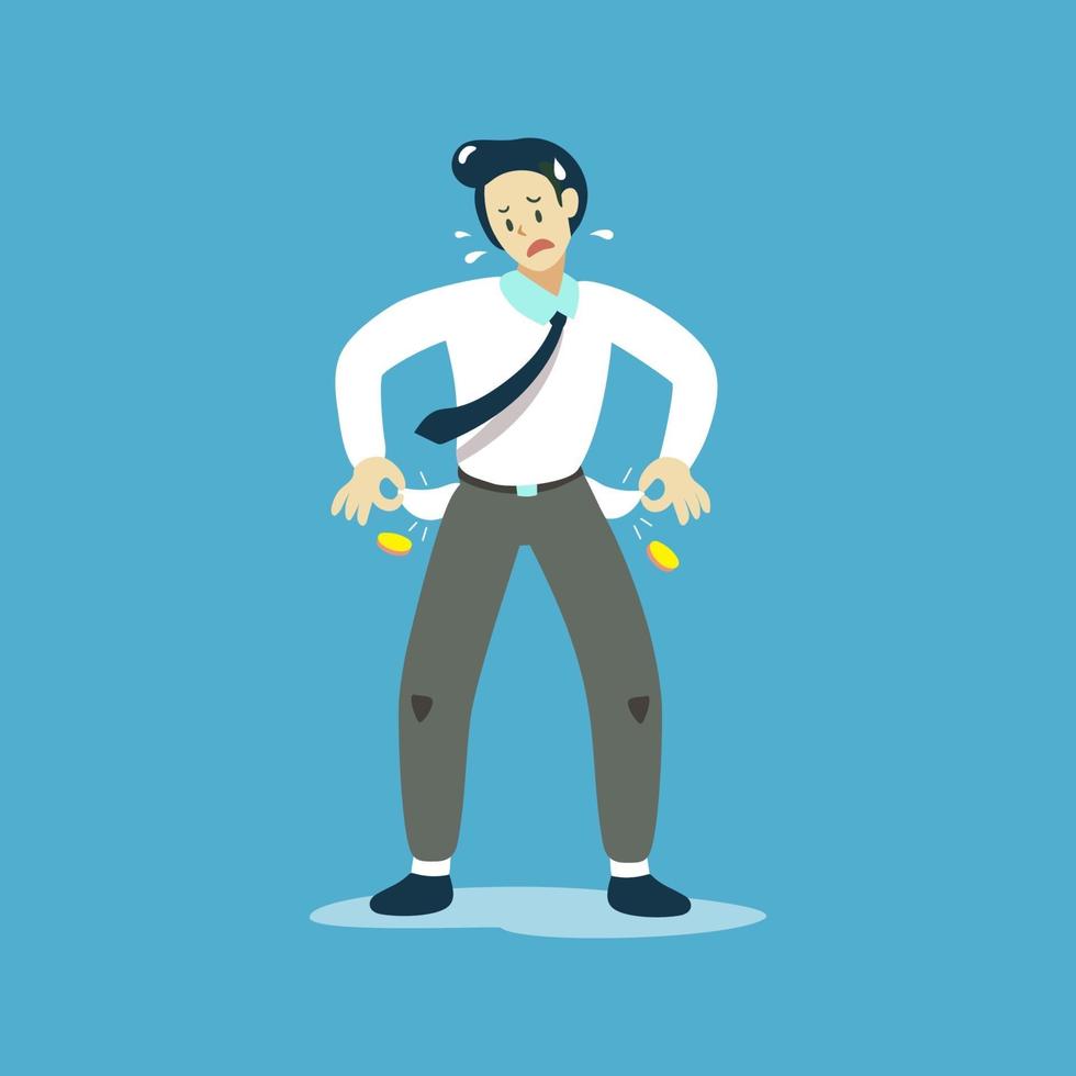 Vector illustration of poor businessman showing his empty pockets