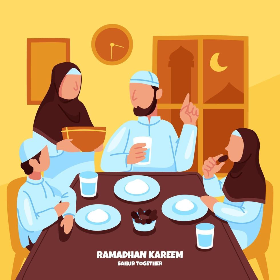 Family Sahur Time on Ramadan vector