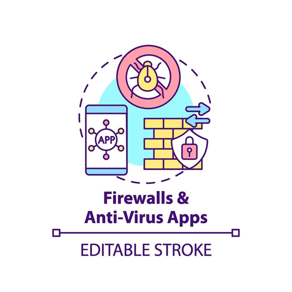 icono de concepto de aplicaciones de firewall y antivirus vector