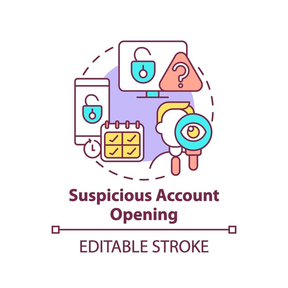 Suspicious account opening concept icon vector