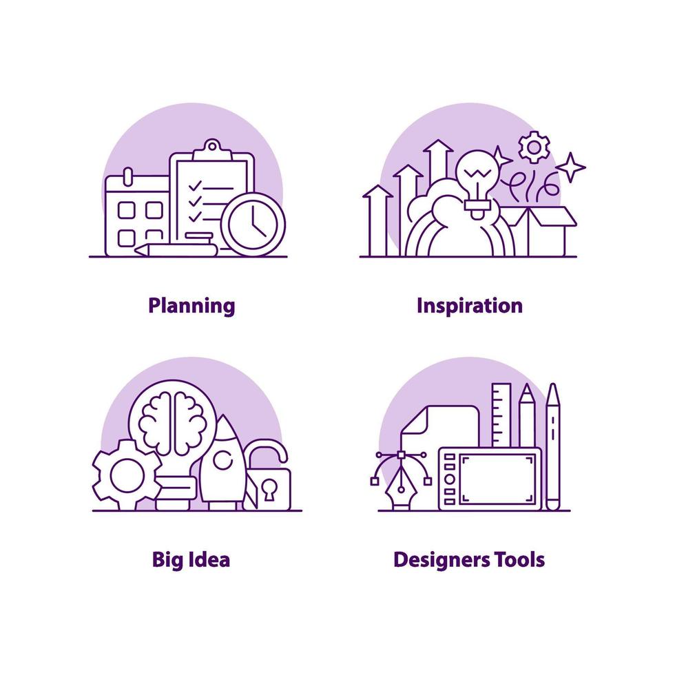 Conjunto de iconos de concepto de interfaz de usuario creativa de soluciones de negocio vector