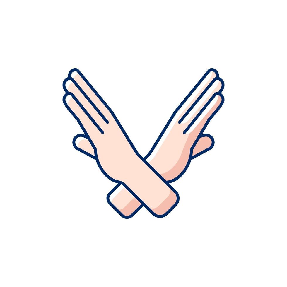 Crossed arms stop gesture RGB color icon vector