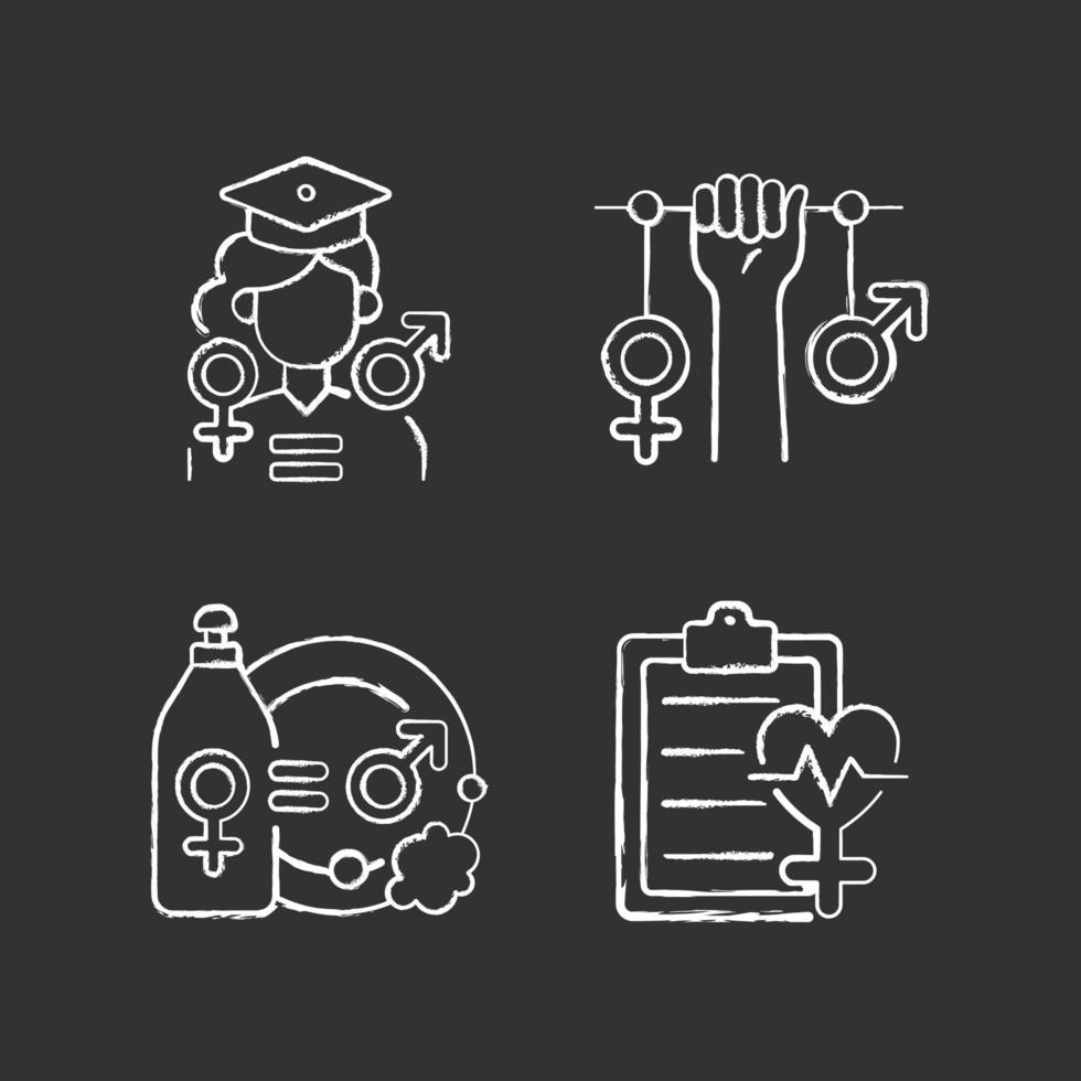 Equal education opportunities chalk white icons set on black background vector
