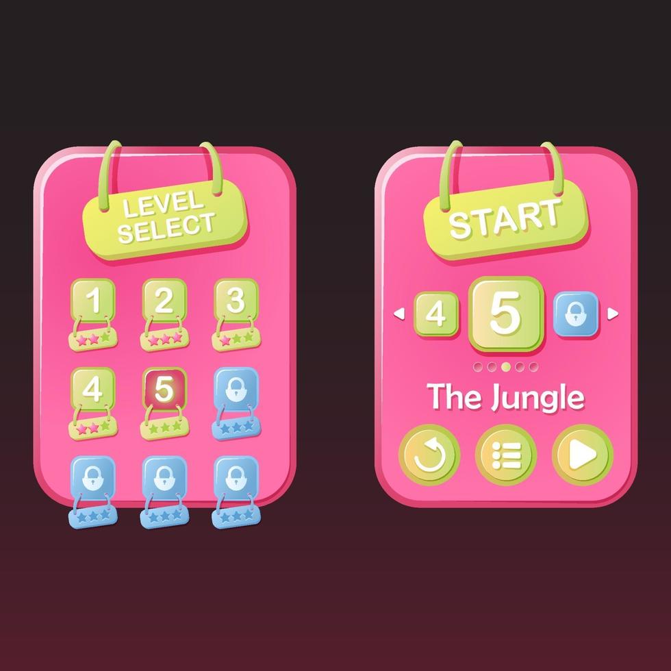 Basic RGBset of Level selection game ui pop up and star with ribbon for 2d gui vector Illustration