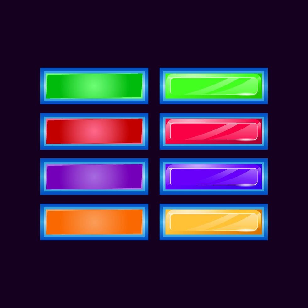 Conjunto de botón colorido de diamante brillante y gelatina de interfaz de usuario de juego para elementos de activos de interfaz gráfica de usuario vector