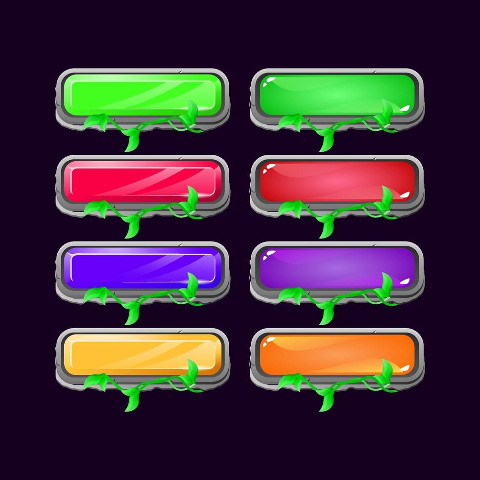 Set of game ui stone leaves diamond and jelly colorful button for gui asset elements vector illustration