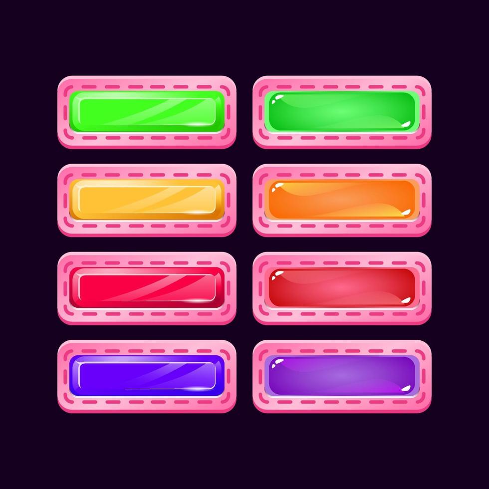 conjunto de juego ui rosa diamante y jalea botón colorido para elementos de activos de interfaz gráfica de usuario ilustración vectorial vector