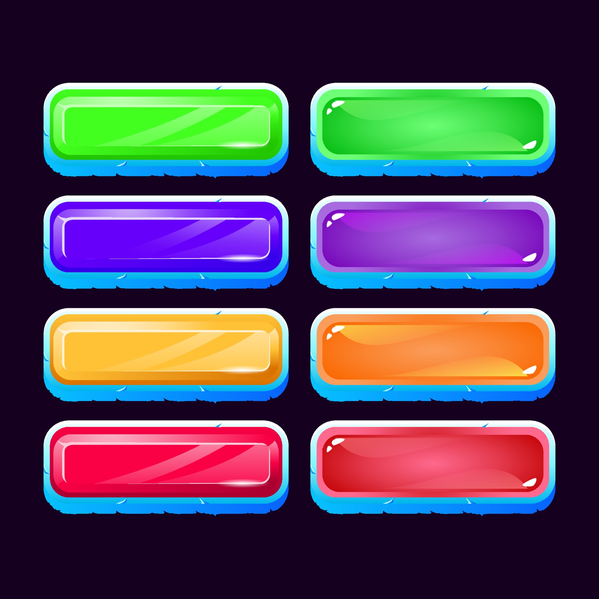 Set of game ui ice diamond and jelly colorful button for gui asset ...