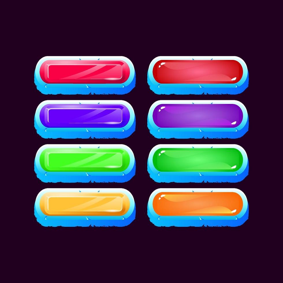 Set of game ui rounded ice cube diamond and jelly colorful button for gui asset elements vector illustration