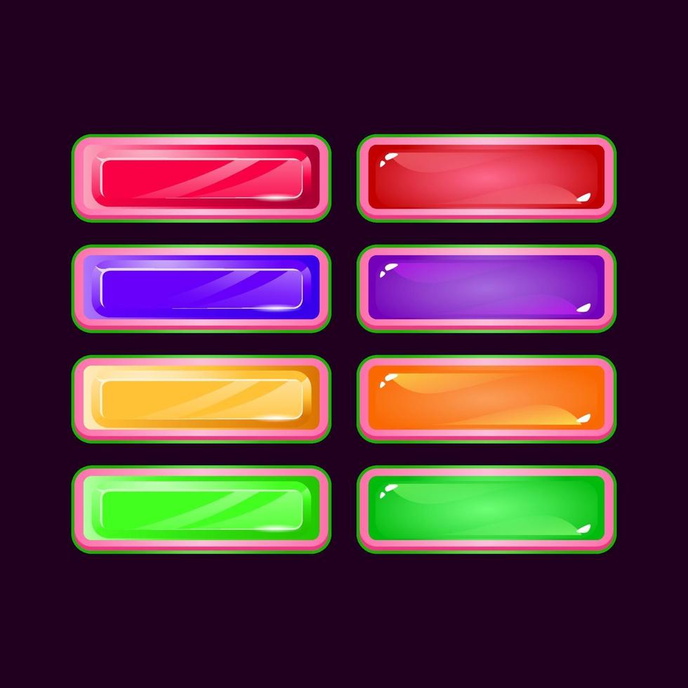 conjunto de juego ui divertido botón colorido de diamante rosa y gelatina para elementos de activos de interfaz gráfica de usuario ilustración vectorial vector
