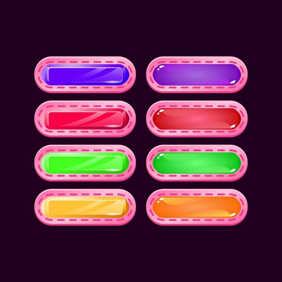 Set of game ui rounded casual pink diamond and jelly colorful button for gui asset elements vector illustration