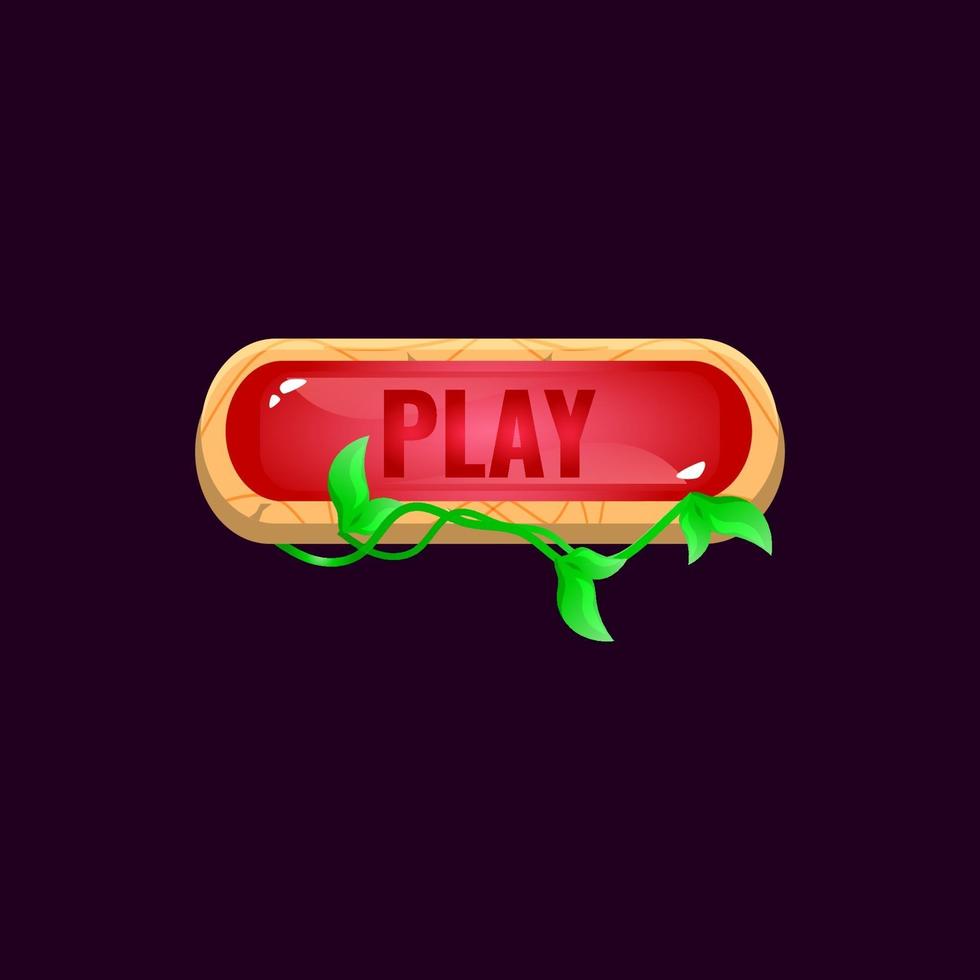 game ui rounded jelly play button with wooden leaves border for gui asset elements vector illustration