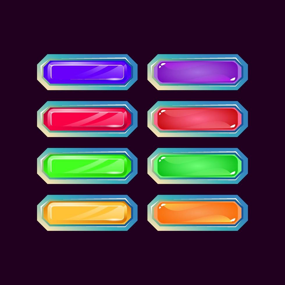 Set of game ui polygon fantasy diamond and jelly colorful button for gui asset elements vector illustration
