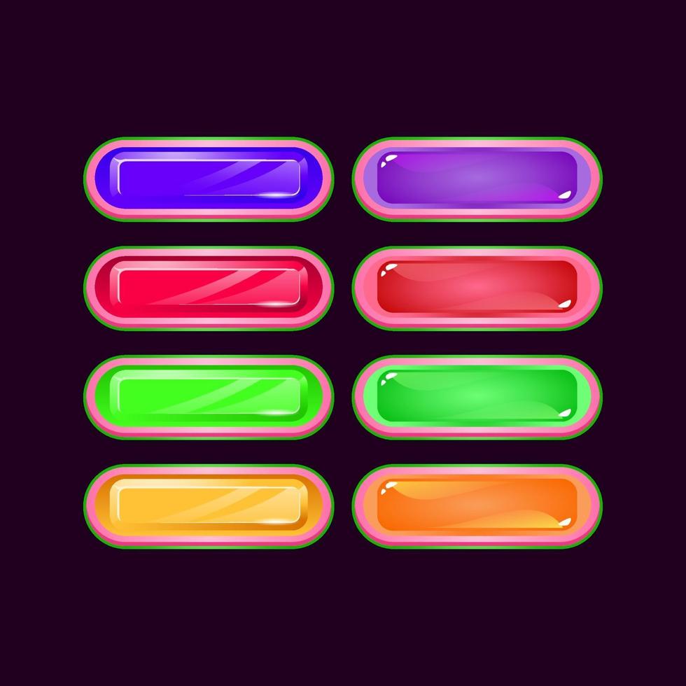 conjunto de juego ui redondeado divertido diamante rosa y jalea colorido botón para elementos de activos de interfaz gráfica de usuario ilustración vectorial vector