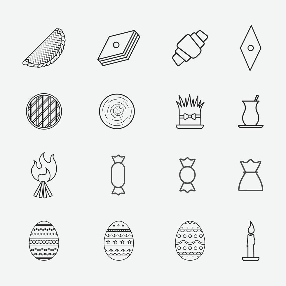 Set of Novruz - Azerbaijan traditional holiday symbols line icons vector