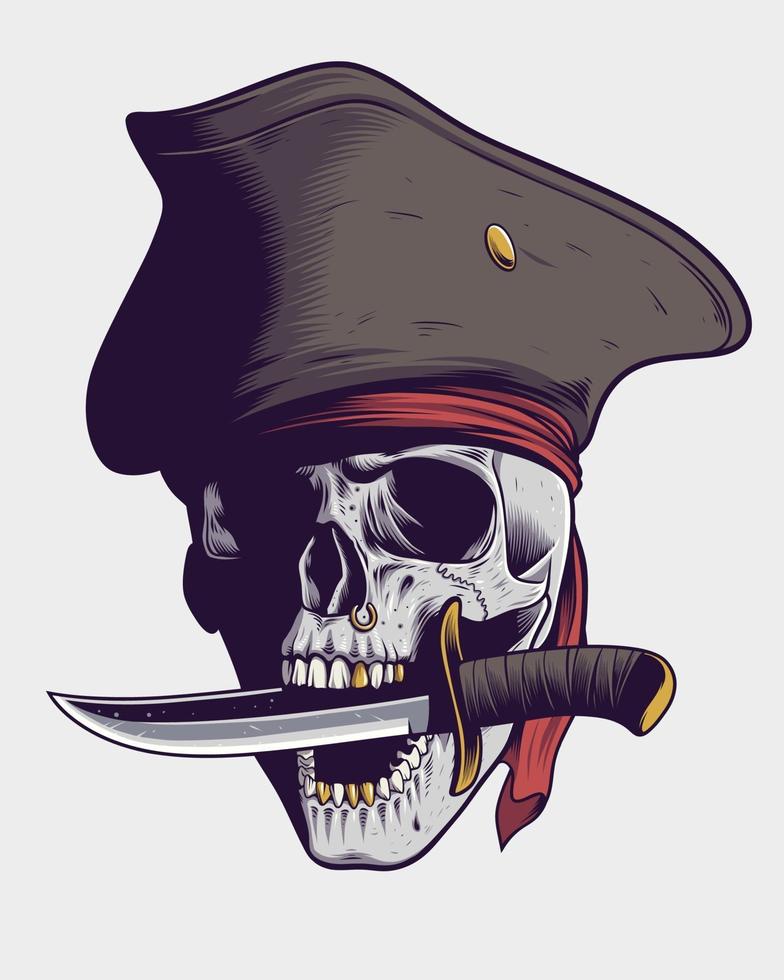 calavera pirata con cuchillo ilustración vector