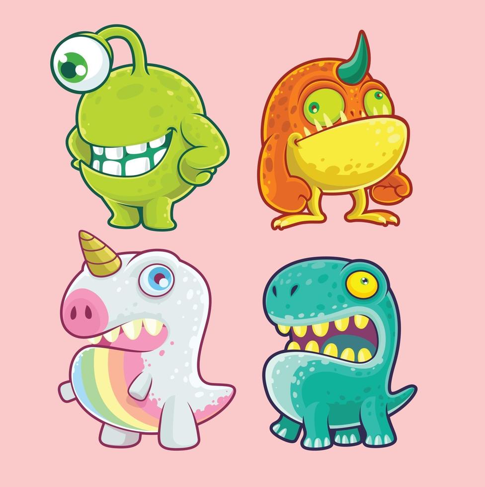 Cute Monster Character Set vector