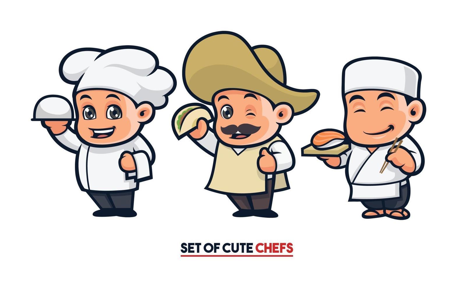 Cute chef mascot set vector