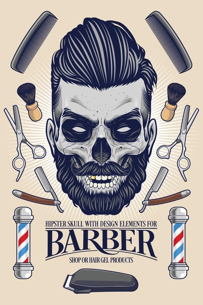 Hipster Skull with Barber Equipment vector